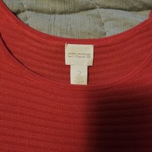 Chico's size "2" short sleeve peek shoulder light sweater